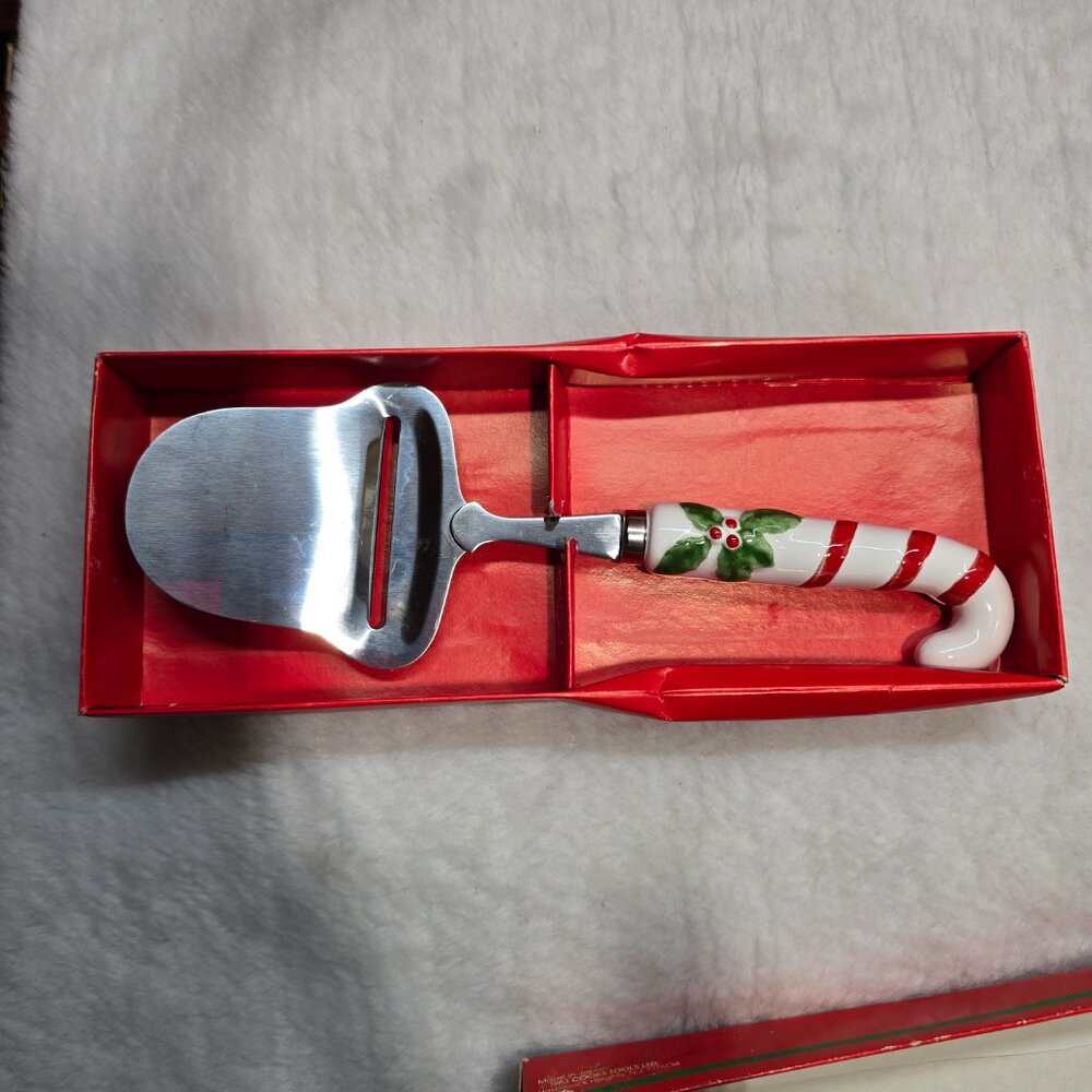 Vintage Cooks Tools Candy Cane Cheese Slicer Plane Stainless Ceramic Christmas